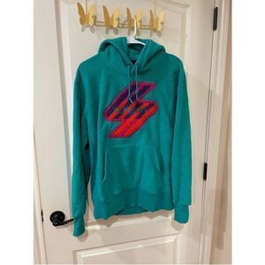 SuperDry Fleece Hoodie Adult Size Large Green Retro Embroidered Logo Hooded